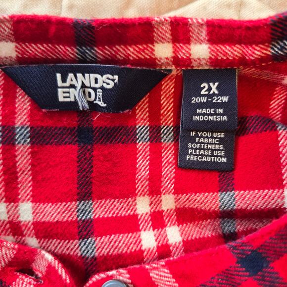 Lands End Tunic Top Women's 2X Red Plaid Flannel Pockets Winter Wardrobe Casual - Picture 5 of 10